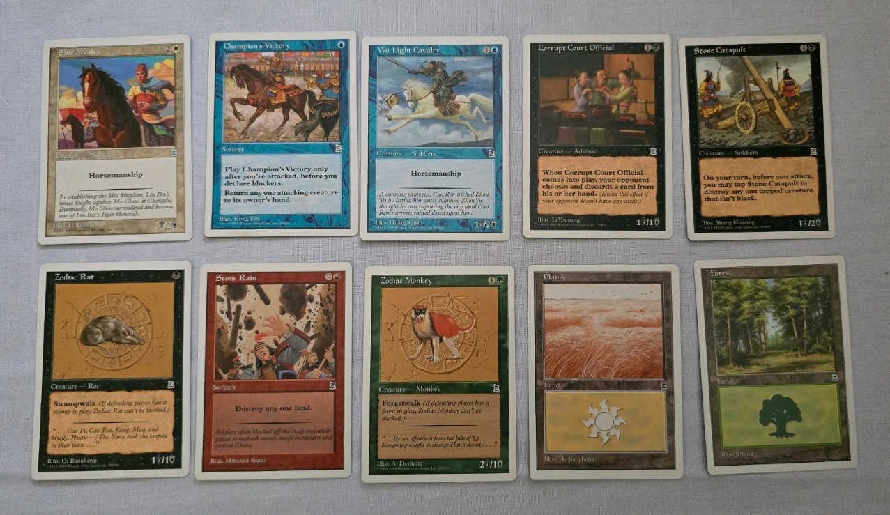 Vintage 1999 MTG Portal Three Kingdoms Card Lot 10x Rare Zodiac Rat PTK English