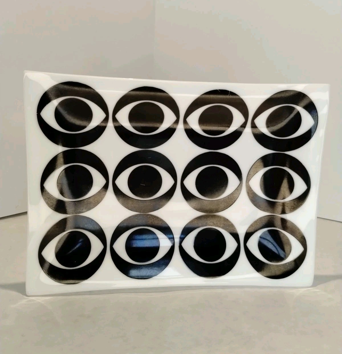 Vtg MCM 50s CBS TV Eye Logo Trinket Dish Tray Television Promo Black White RARE