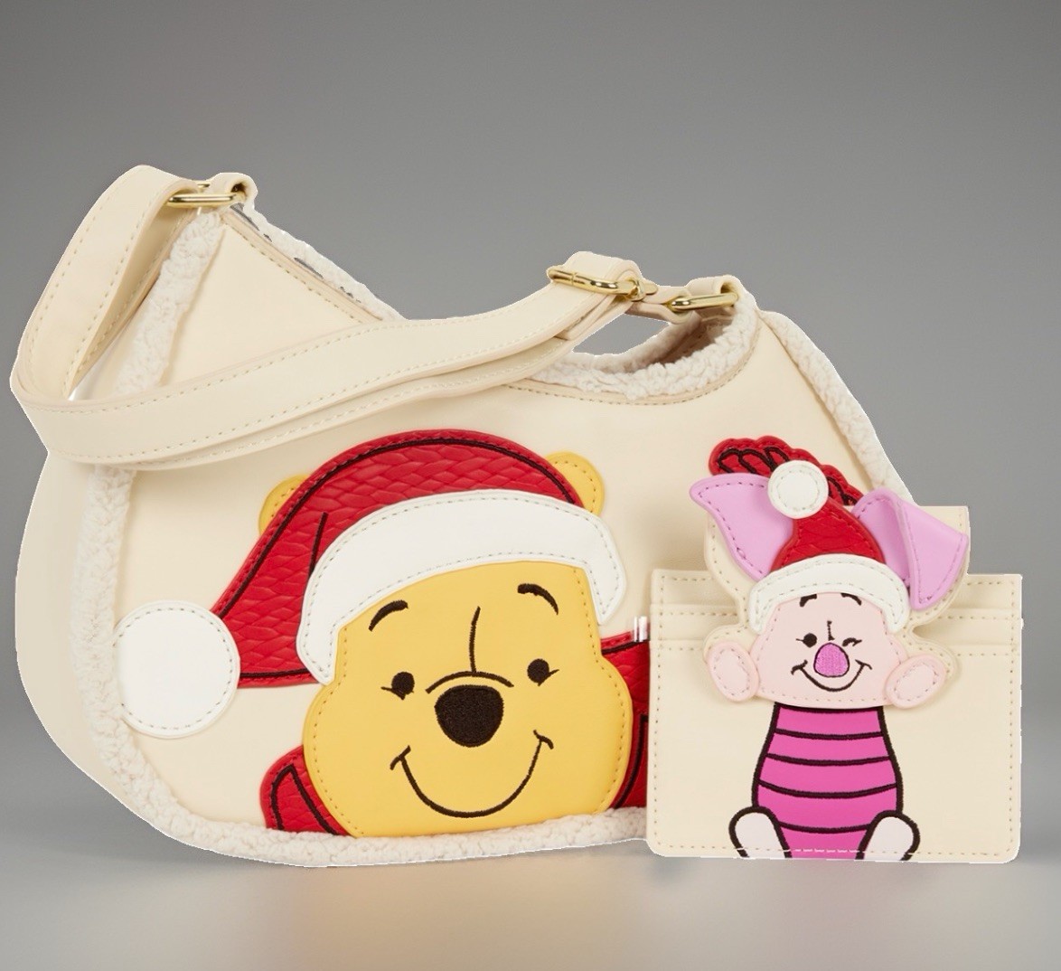 Loungefly Disney Winnie the Pooh & Piglet Holiday Handbag Purse Cream Red