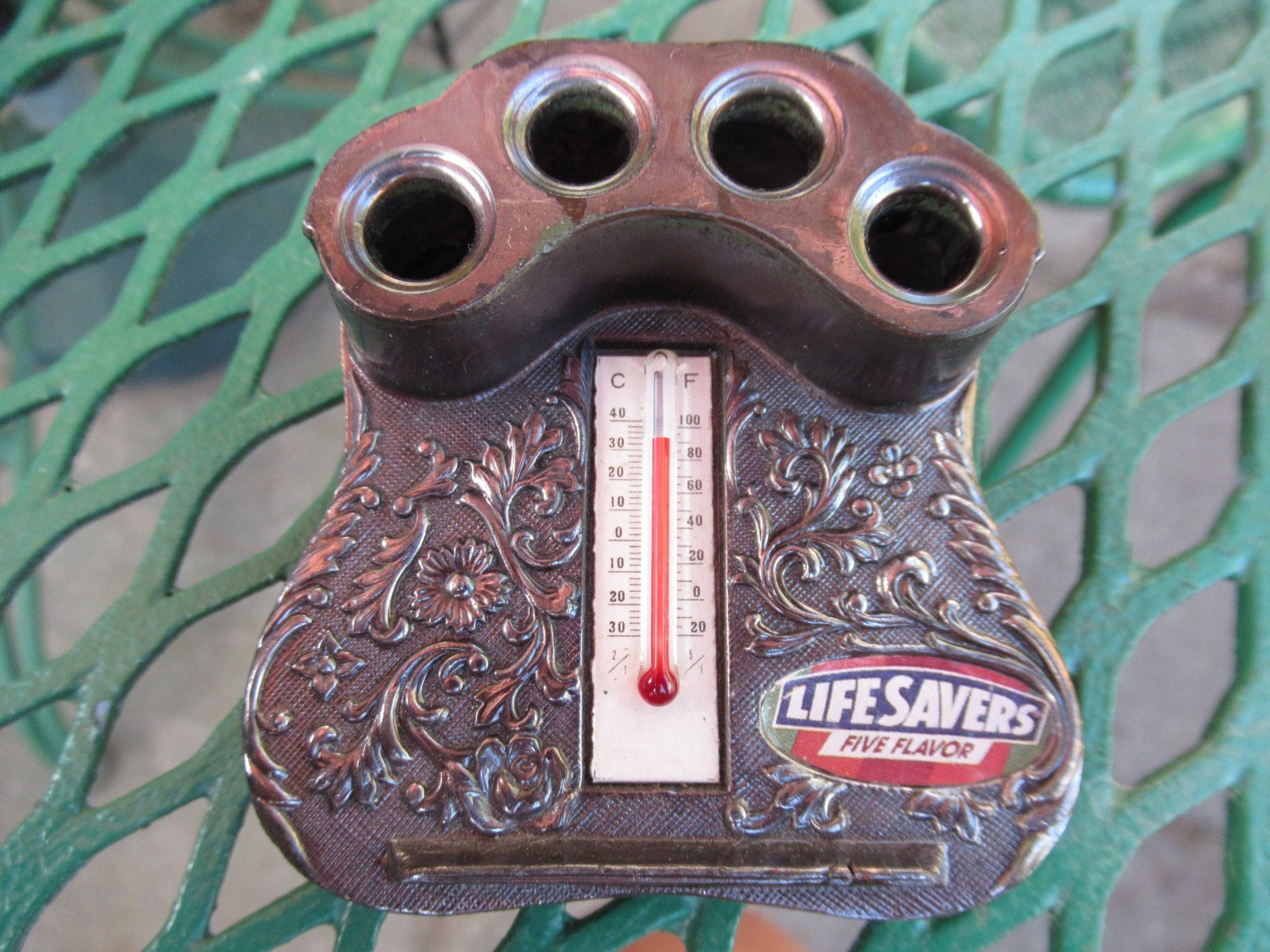 Vintage Life Savers Five Flavor Advertising Desk Top Pen Holder Thermometer