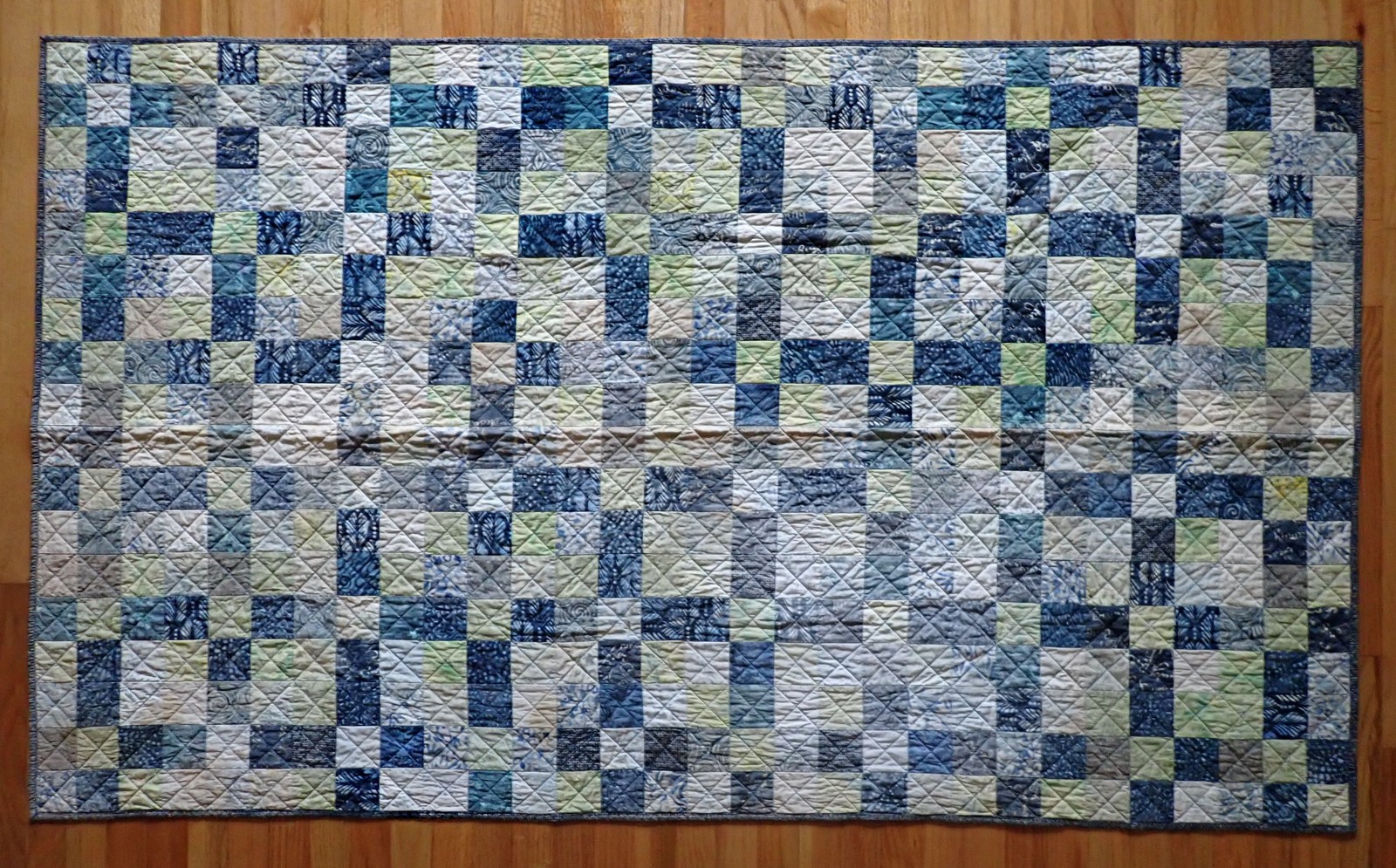 2017 Handmade Nine Patch Batik Lap Quilt Throw Blue Gwinnett Quilters Guild
