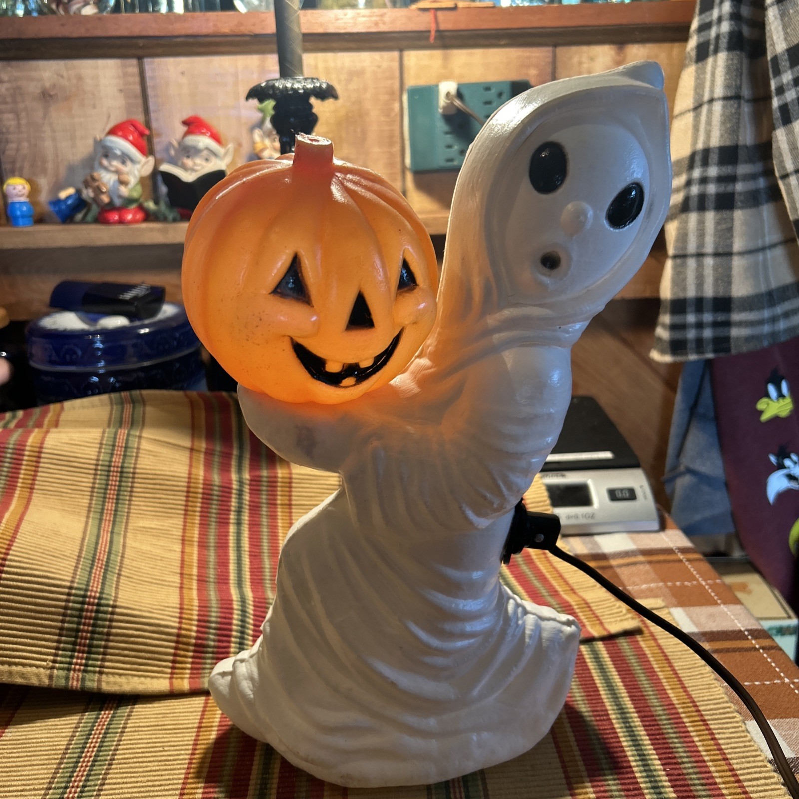 Vtg General Foam Plastics Ghost & Pumpkin Halloween Blow Mold Lamp 13\ Vtg General Foam Plastics Ghost & Pumpkin Halloween Blow Mold Lamp 13\