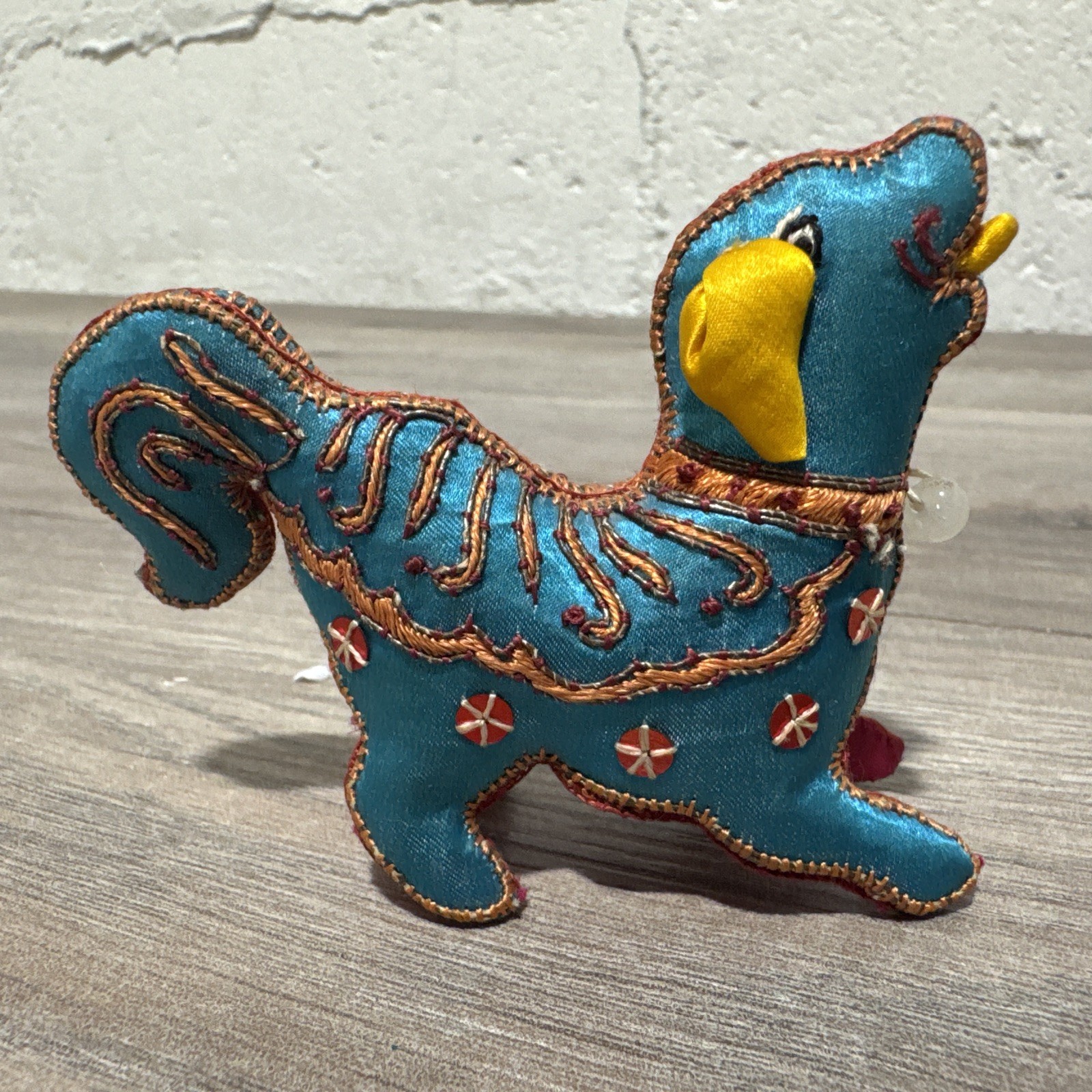 Vtg 1968 Chinese Silk Embroidered Sequins Blue Dog Ornament 3” Tall Hong Kong Vtg 1968 Chinese Silk Embroidered Sequins Blue Dog Ornament 3” Tall Hong Kong