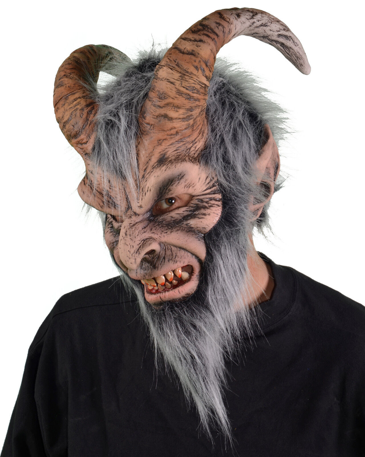 Krampus Gray Horned Devil Monster Adult Latex Halloween Mask
