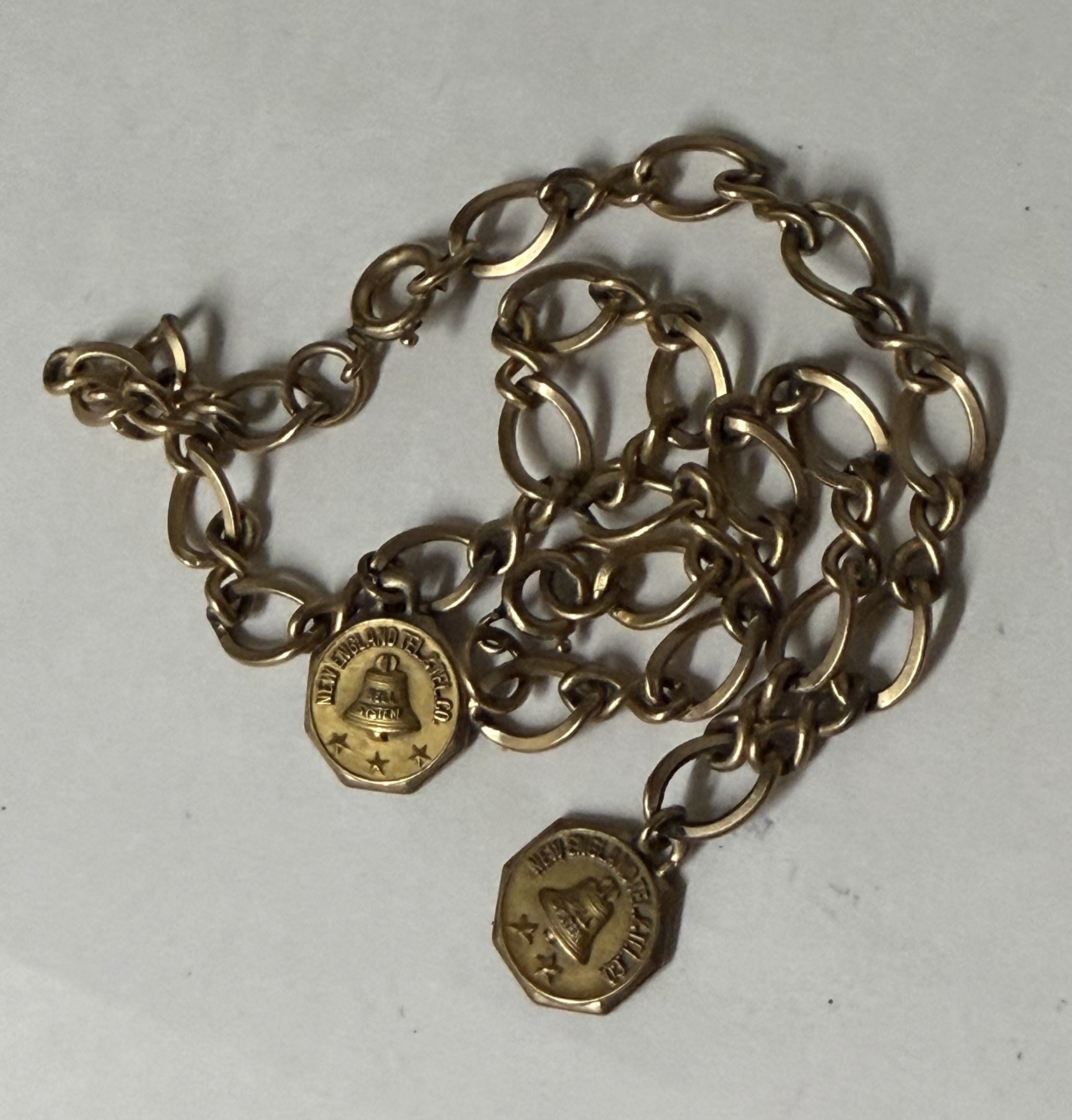 VTG New England Bell System Telegraph Telephone Award 10k Gold Chain Charms 17g