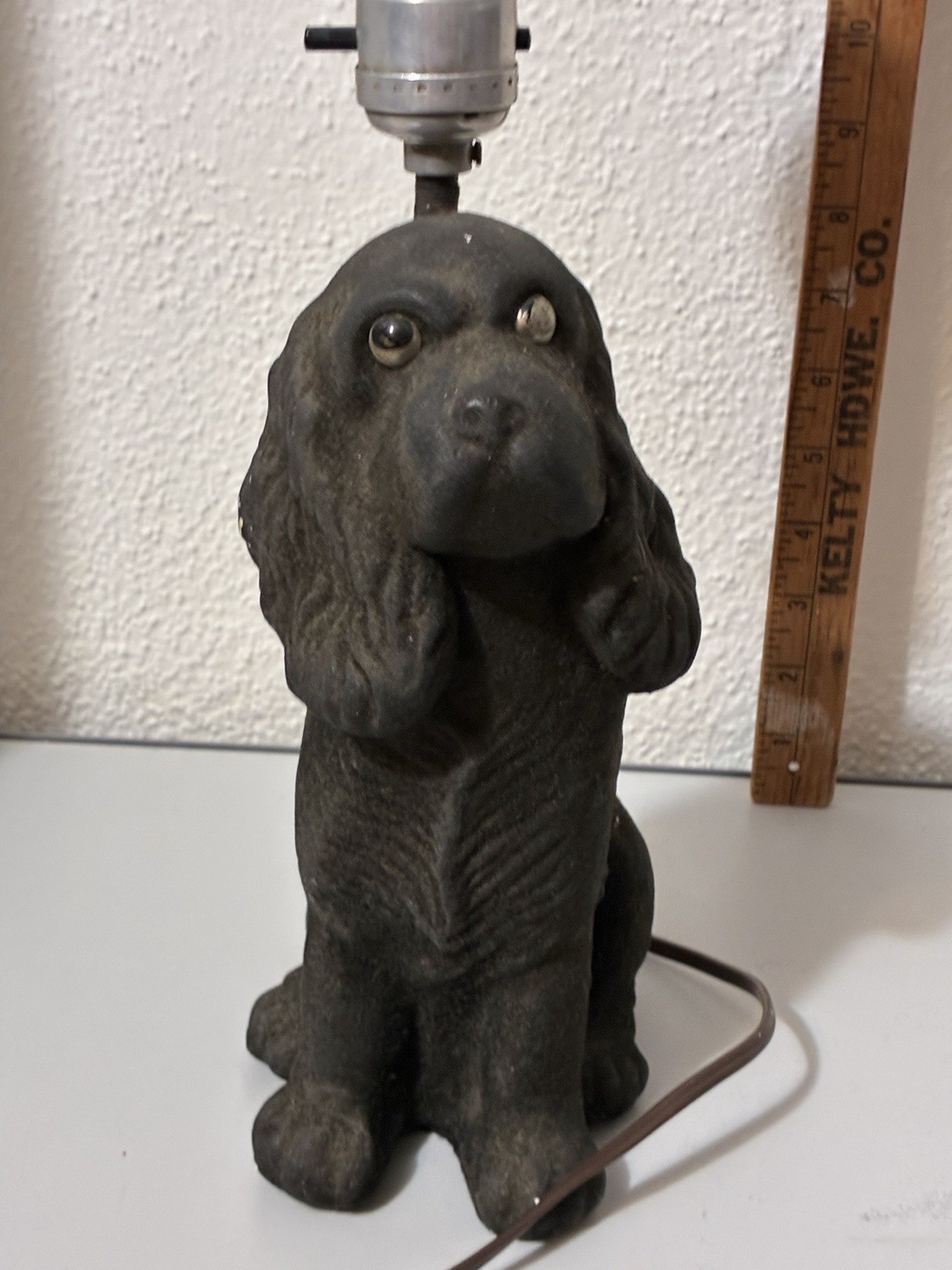 Vintage Flocked Cocker Spaniel Dogs Table Lamp Chalk-Ware BROOKS LTD 1950’s MSM