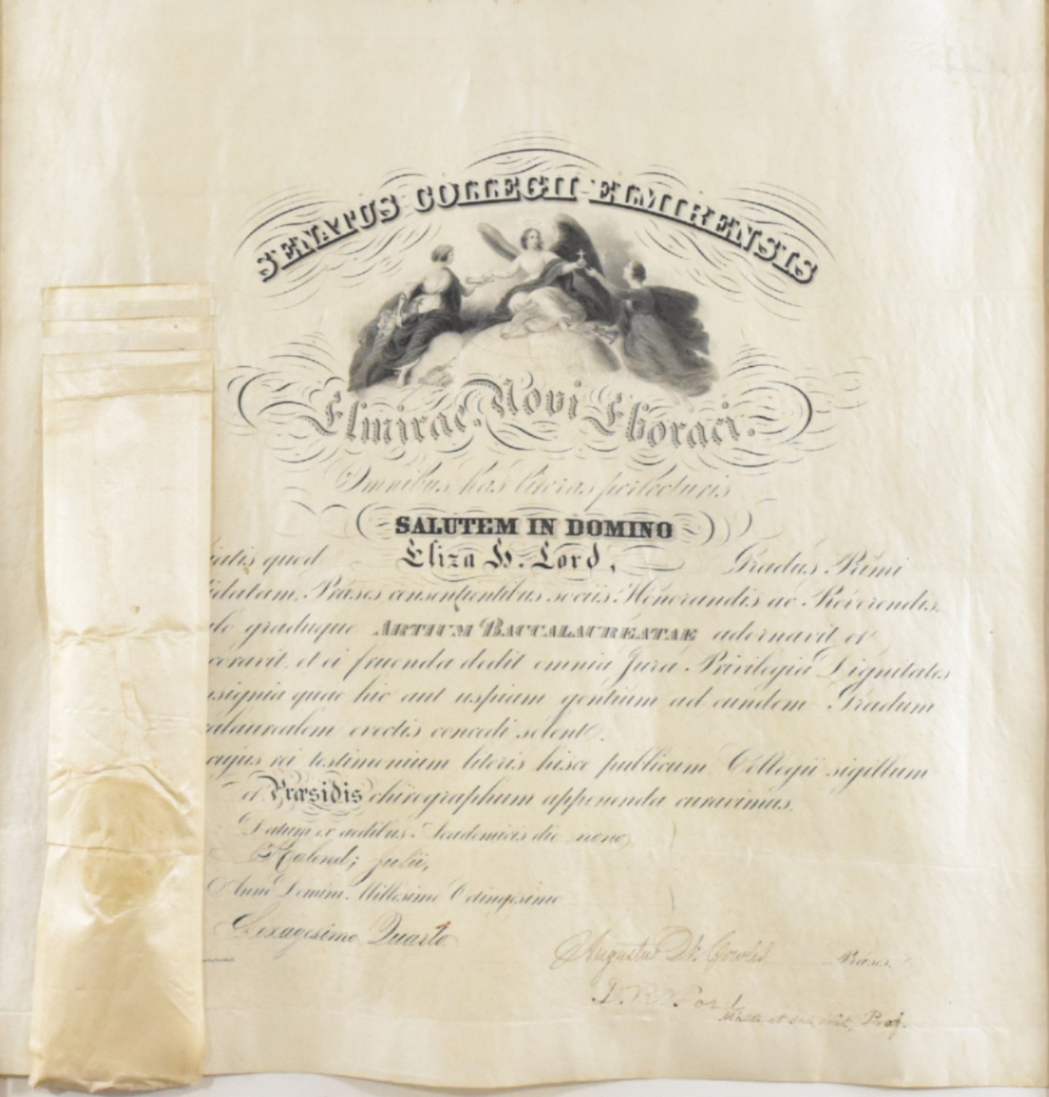 c1864 Antique A.B. Elmira College Diploma Certificate Eliza Hardy Lord c1864 Antique A.B. Elmira College Diploma Certificate Eliza Hardy Lord