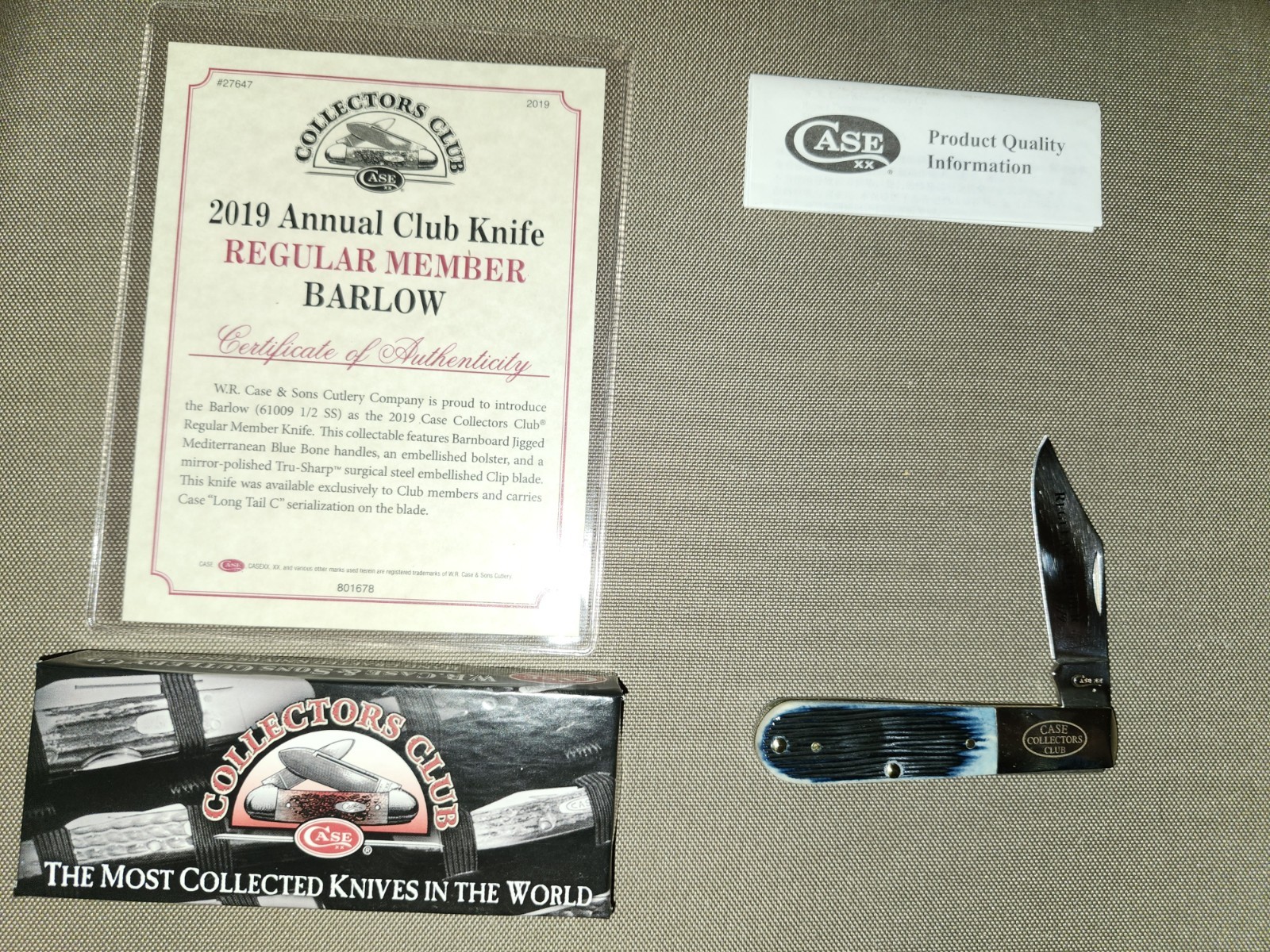 Case XX Collectors Club 2019 61009 1/2 SS Barlow Slipjoint Blue Bone