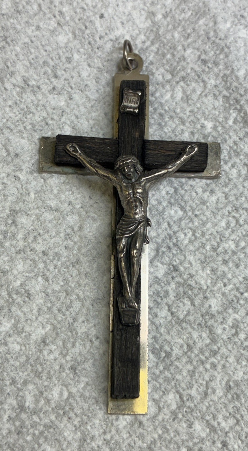 Vintage Italian Black Wood Inlay Crucifix 3 Inch Blessed Italy Pendant