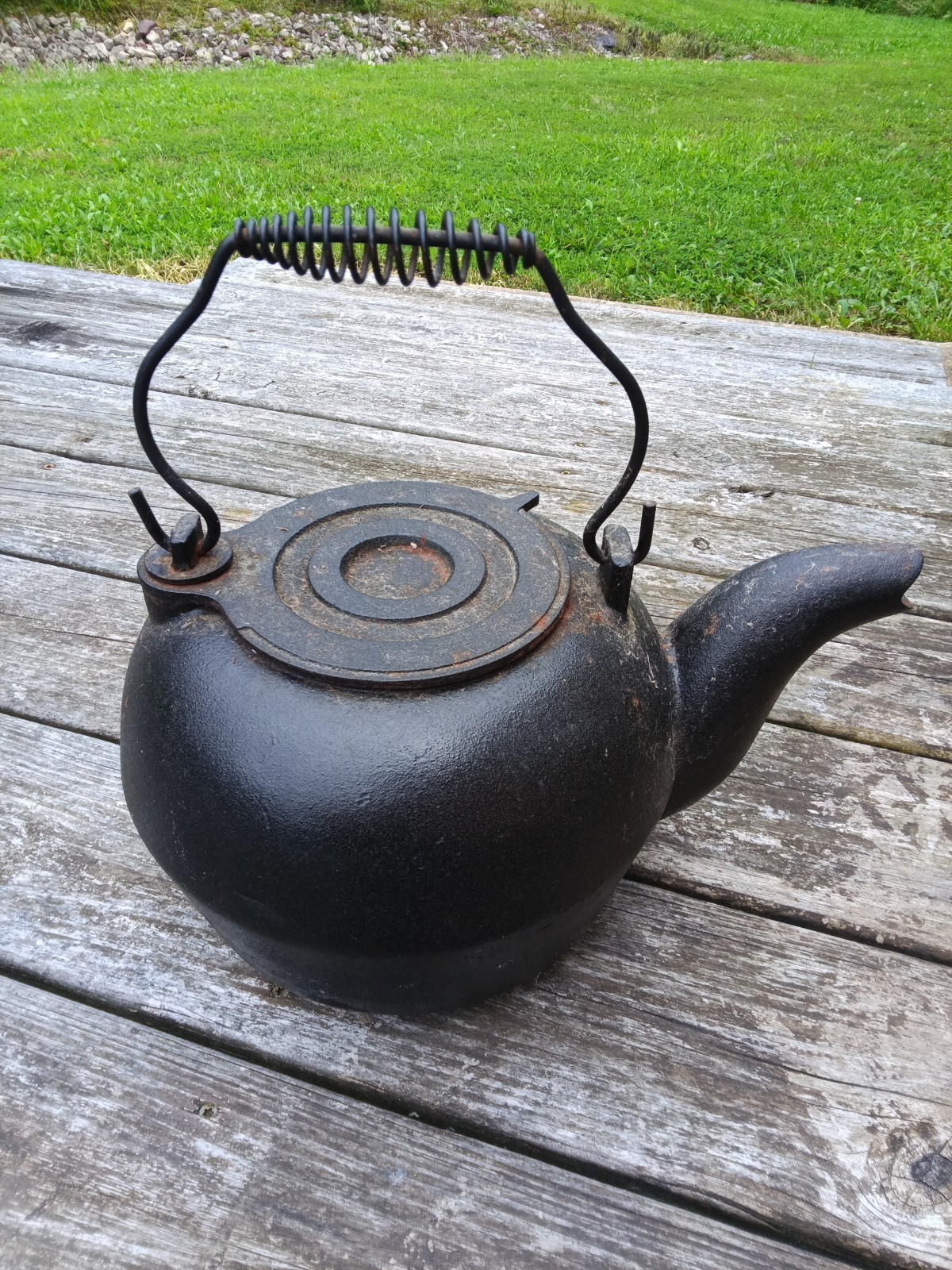 OLD Antique Vintage Cast Iron Tea / Water Kettle Black