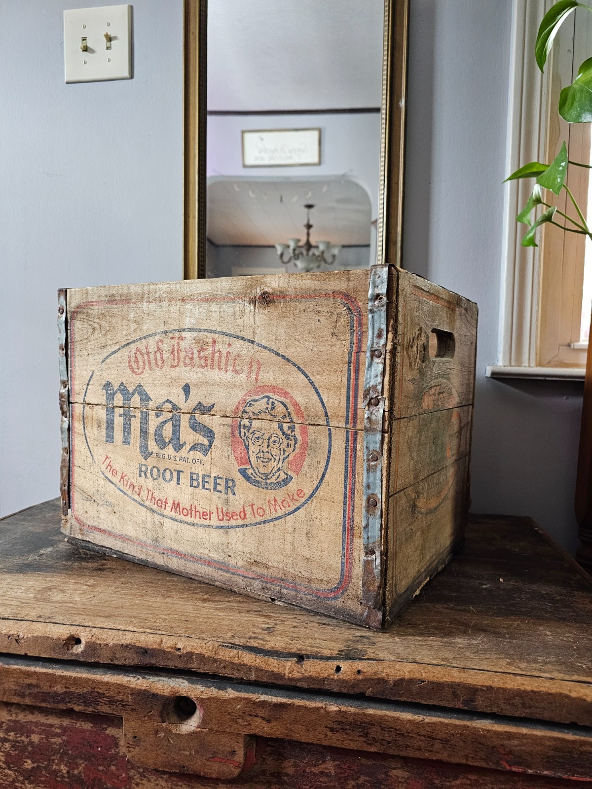Vintage 1940s Ma’s Old Fashion Root Beer Wood Crate 12 Bottles Sanford Beverages