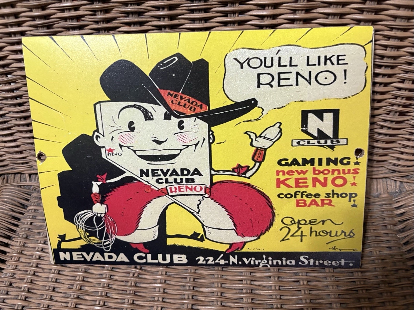 Nevada Club Slot Machine marquee,  6”x 9” On Hard board