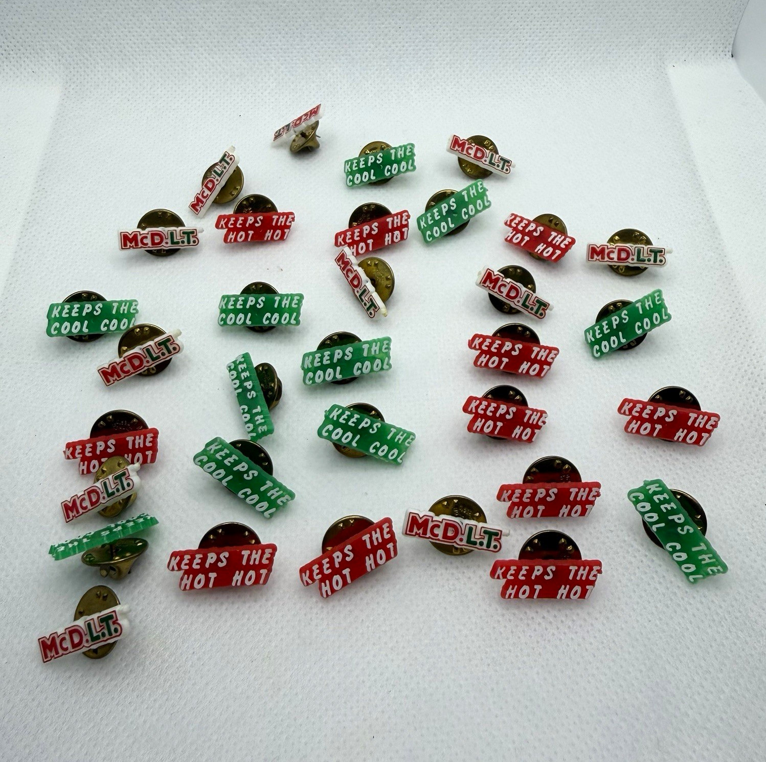 Lot of 33 Vintage 1980s McDonald\'s McDLT Employee Uniform Lapel Pins