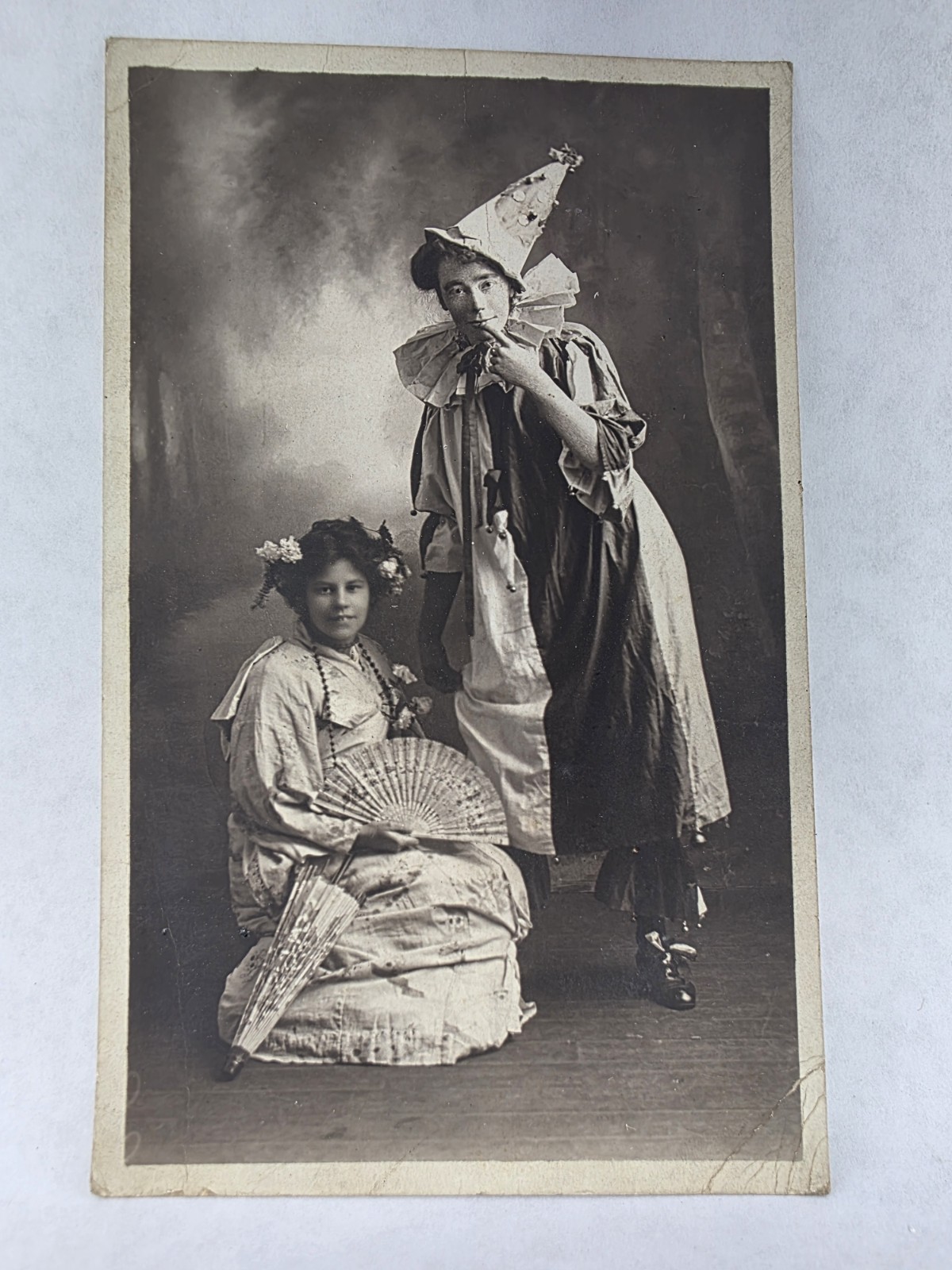 Antique RPPC Real Photograph Postcard Halloween Costume Clown 1912