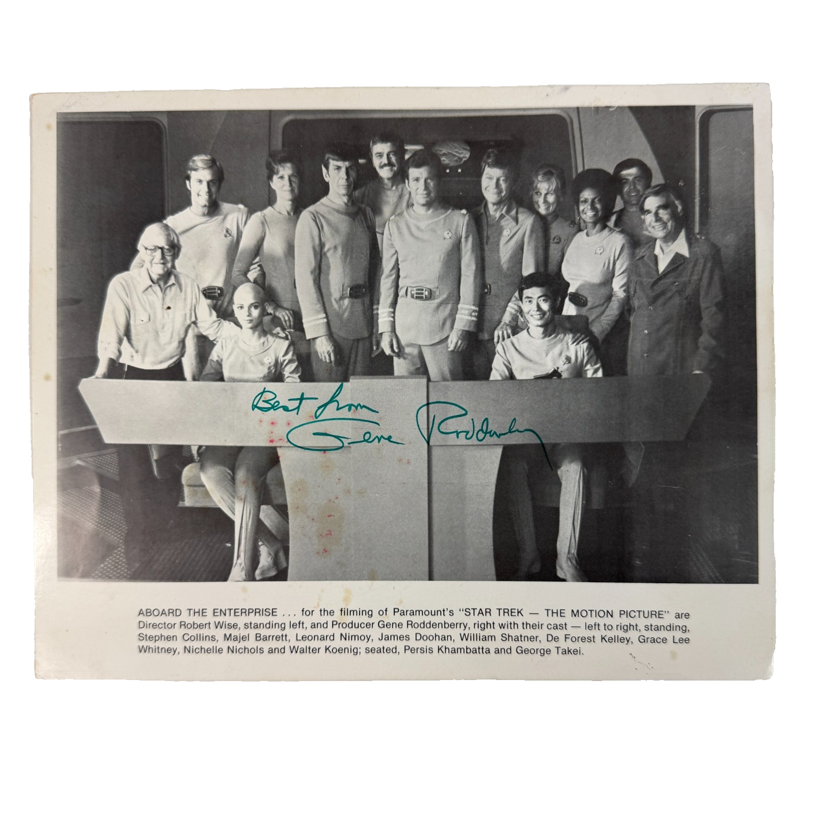 Vintage 1979 Gene Roddenberry Signed Star Trek Motion Picture Cast Photo Shatner