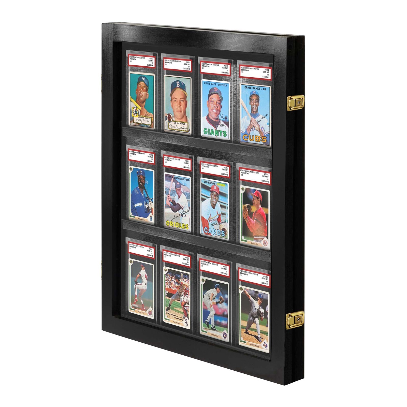 Baseball Card Display Case Sports Card Display Holds 12 PSA Graded Cards - Black