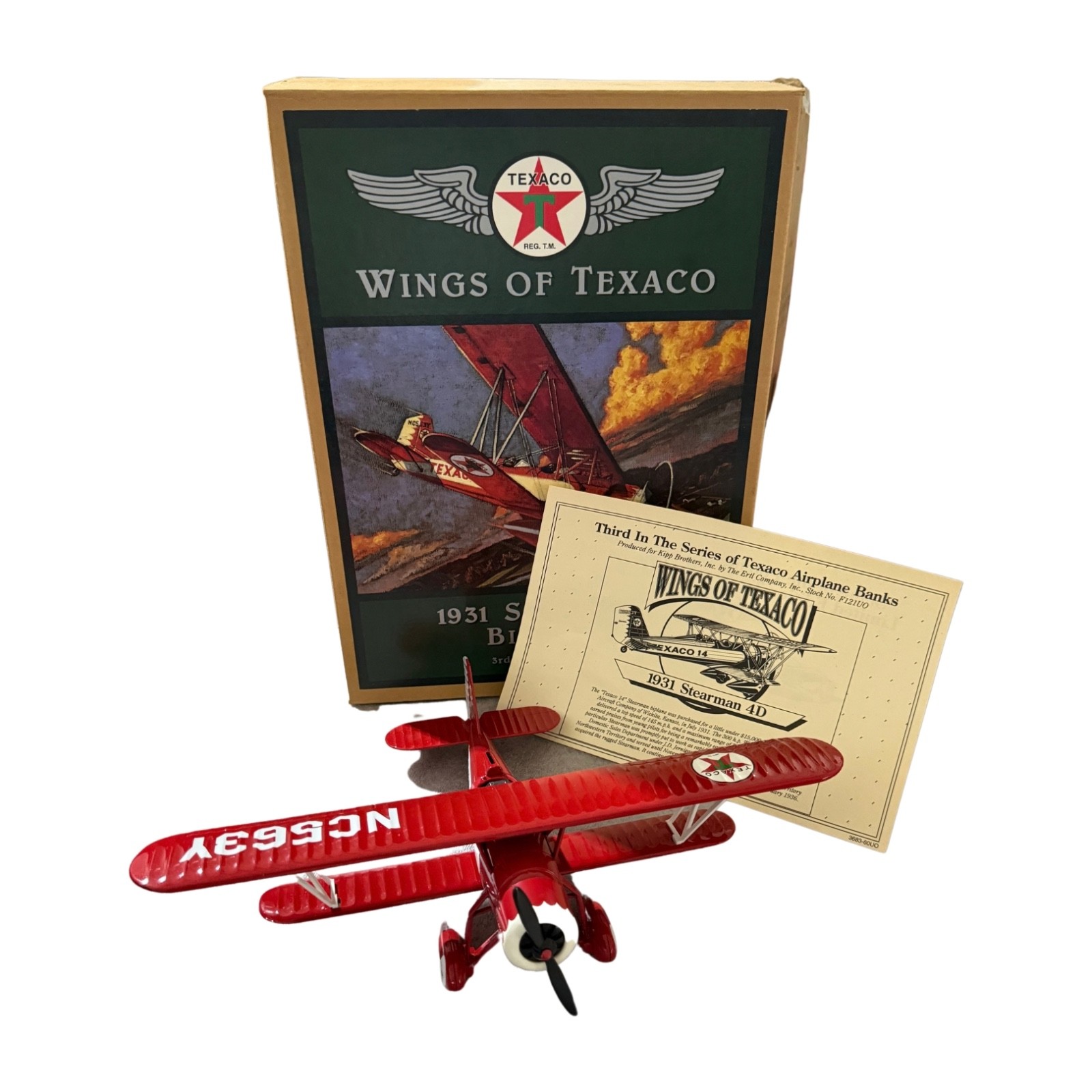 ERTL Wings of Texaco 1931 Stearman Biplane Die-Cast Bank F121 3rd Series Box