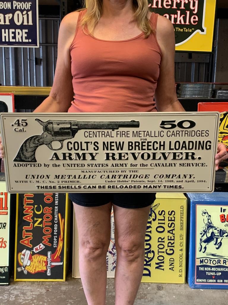 Antique Vintage Old Style Sign Colt Army 45 29x12 Made in USA