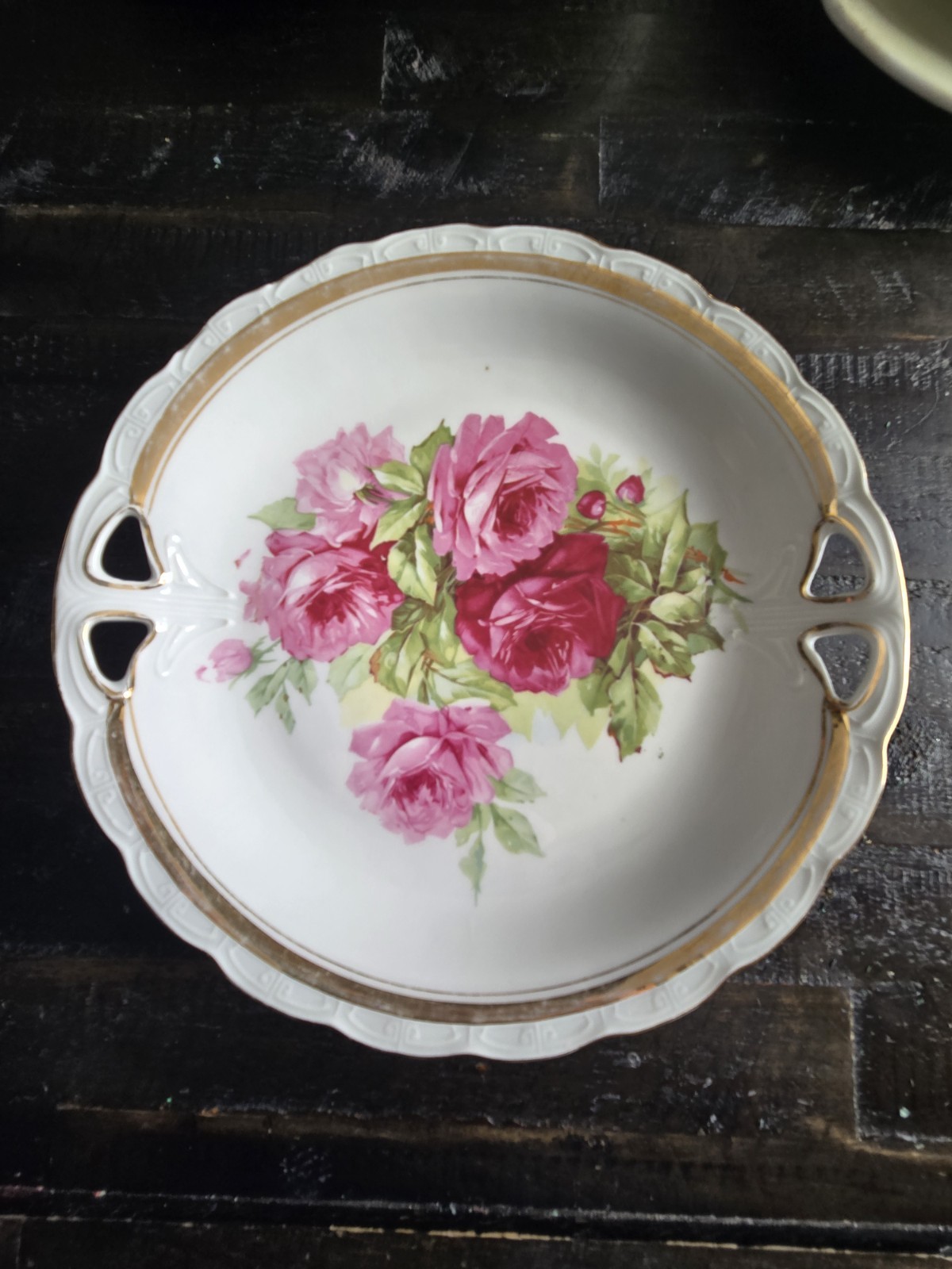 Antique KOENIGSZELT Floral Guilded Hand Painted Roses Cake Plate 1877-1886