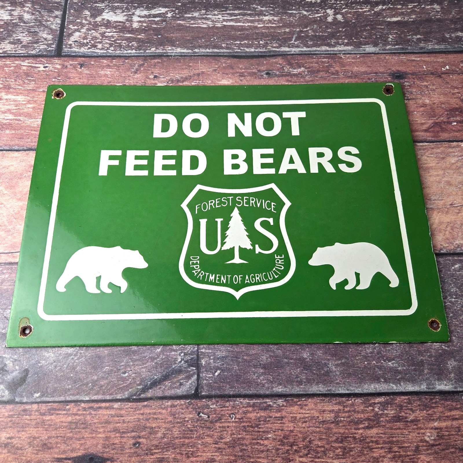 Vintage Forest Service Sign - Do Not Feed Bears Gas Pump Station Porcelain Sign