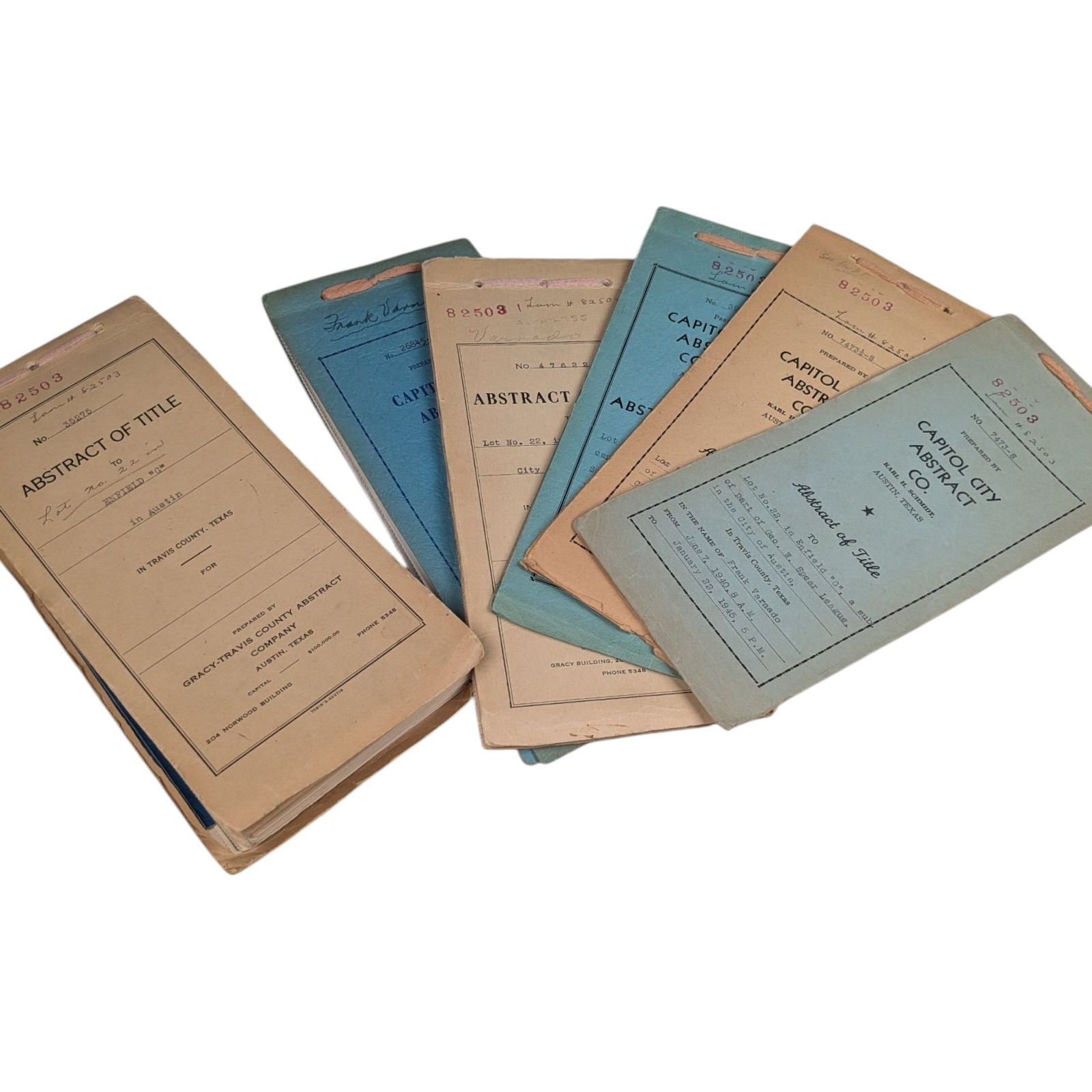 Antique Abstract of Title 1838-1957 Austin, Texas Enfield Tarrytown Travis Deeds