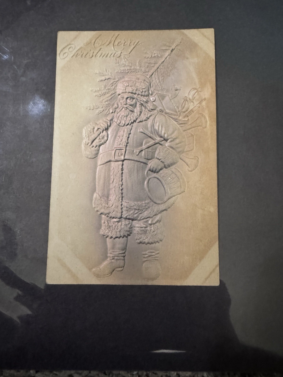 Antique Embossed Santa Claus Postcard Toy Drum Horn Undivided Back 1916