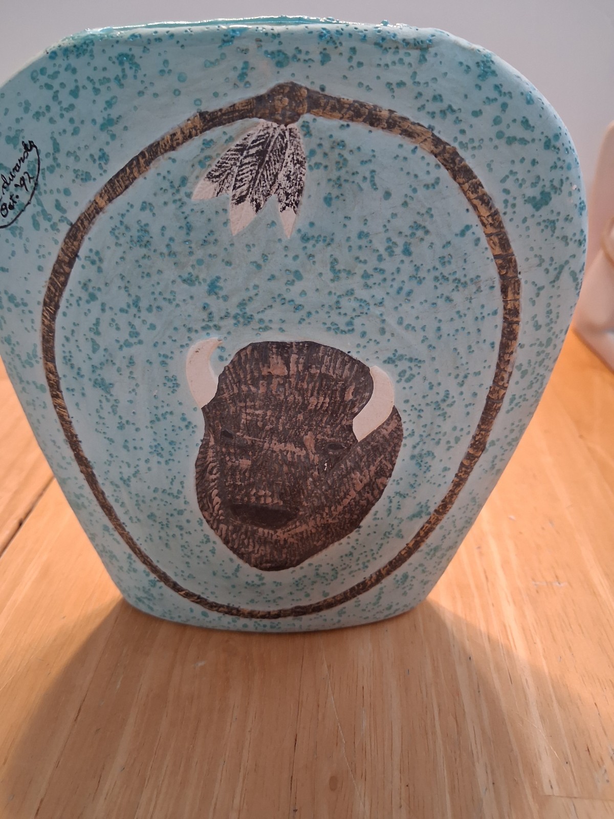 Vintage Native American Art Vase Signed P.T.E Edwards Oct 92, 6.25\