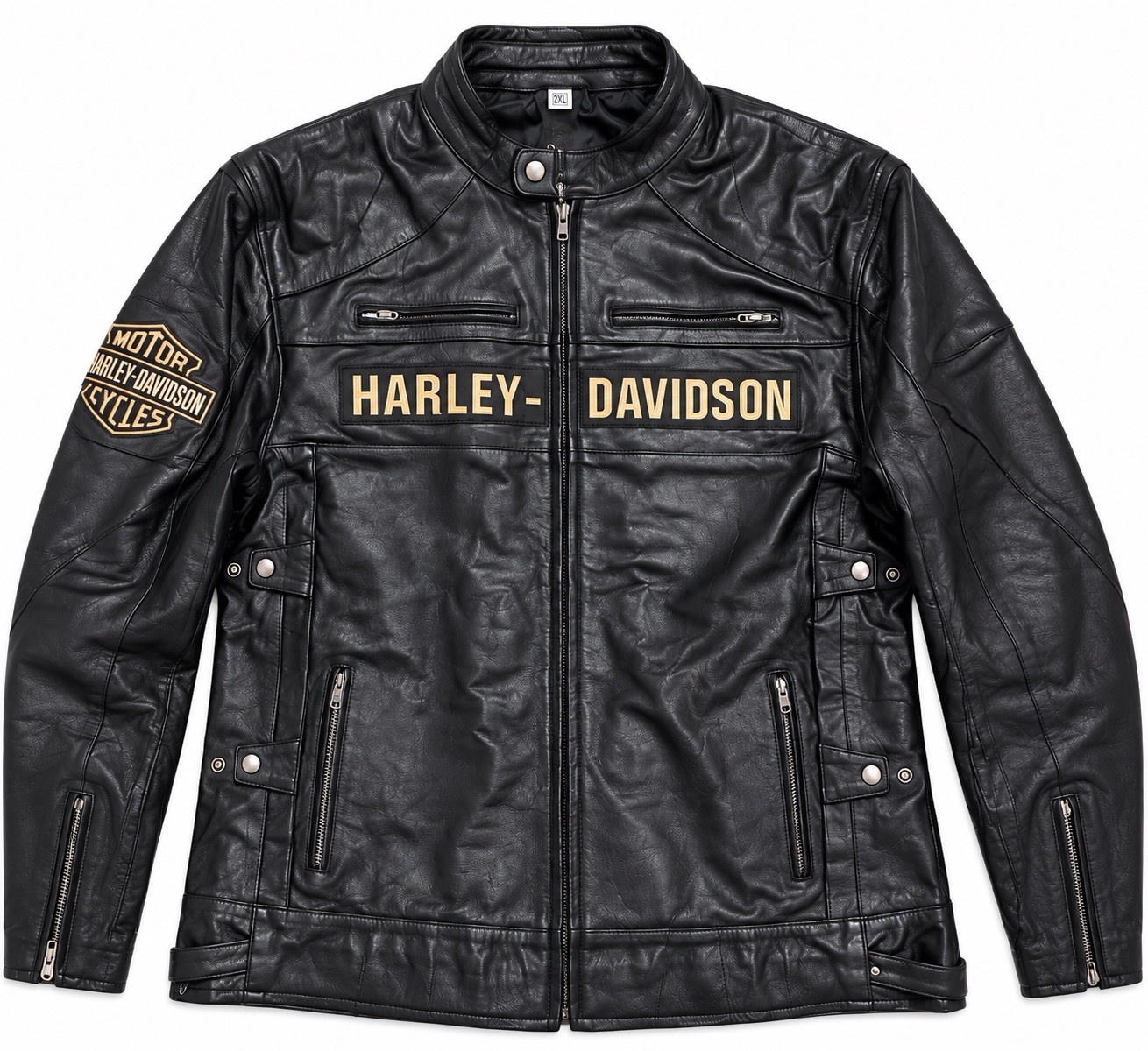 Harley-Davidson Real Leather Motorcycle Biker Jacket Black Men\'s 2XL