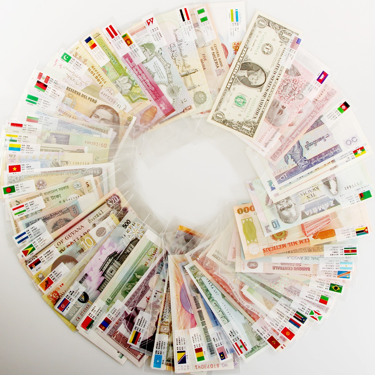 100pcs/set Paper Money from World 50 Countries Regions Banknotes Collection