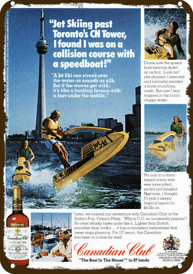 1976 CANADIAN CLUB Jet Ski CN Tower Vintage Look DECORATIVE REPLICA METAL SIGN