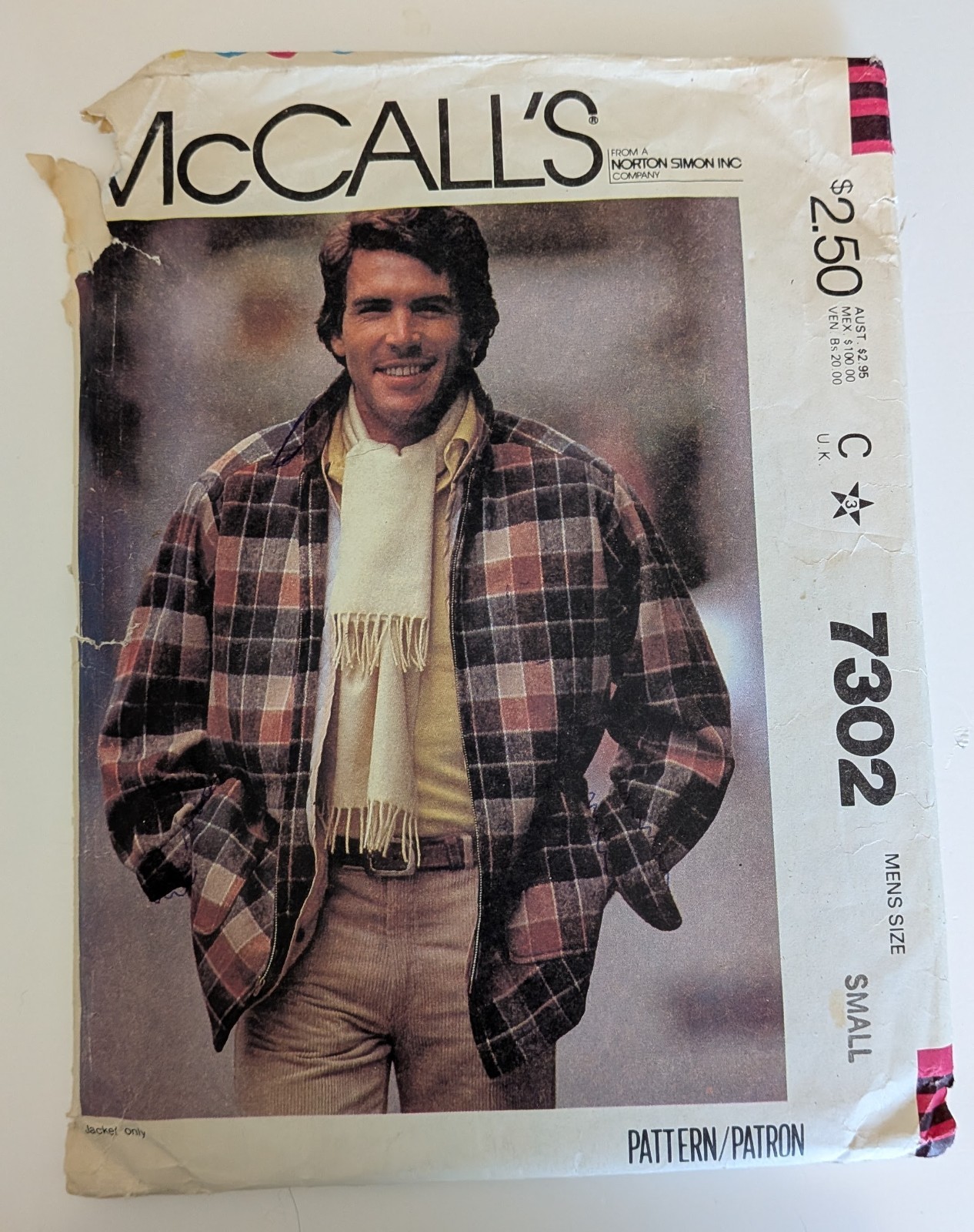 McCall's 7302 Men's Jacket Pattern Size Small