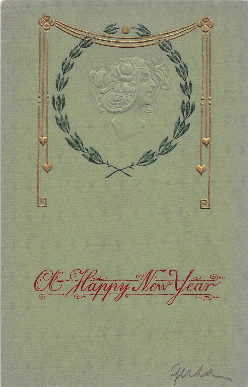J46/ Artist Signed Postcard c1910 Art Nouveau Woman Gold New Years 221