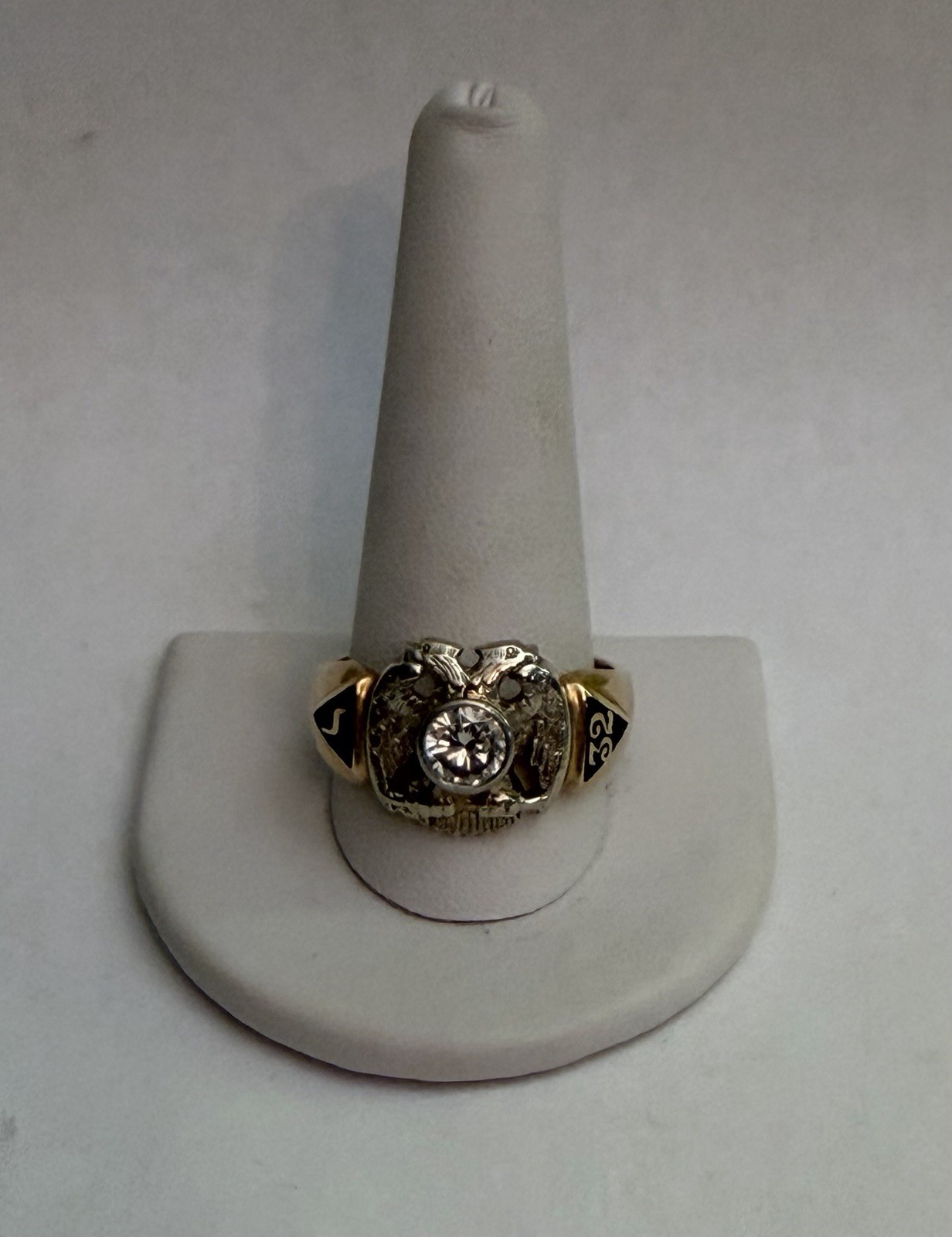 Vintage 14K YG 32nd Degree Masonic Ring 1 CT VS Diamond 14 Gr Sz 14