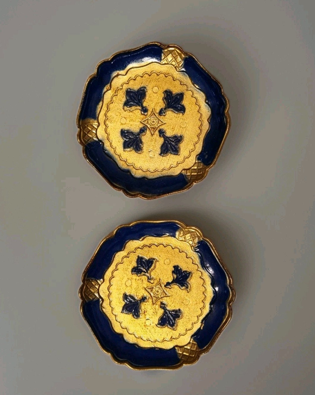 Vintage Set 2 Florentine Decorative Coasters Plates Trinket Dishes Italy Blue 4