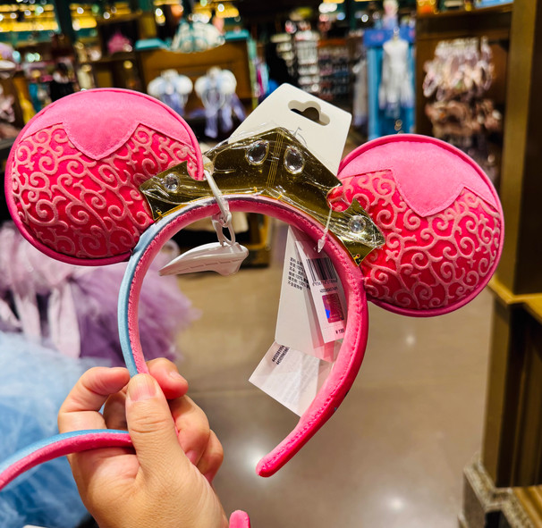 Authentic Shanghai Disney Sleeping Beauty Aurora Blue Pink Minnie Ears Headband