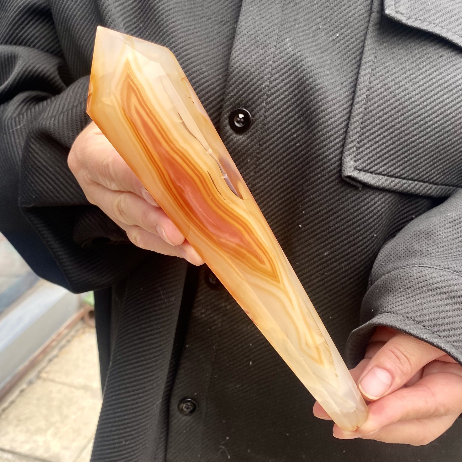 371G Natural Red striped agate scepter crystal mineral Healing