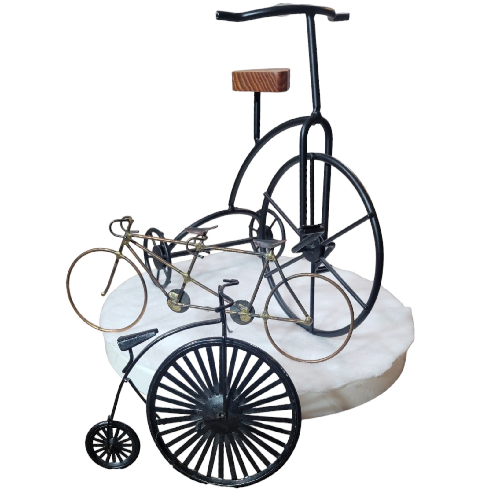 Vintage Style Metal Bicycle Miniature Set Black Penny Farthing Tandem Decor 3pc