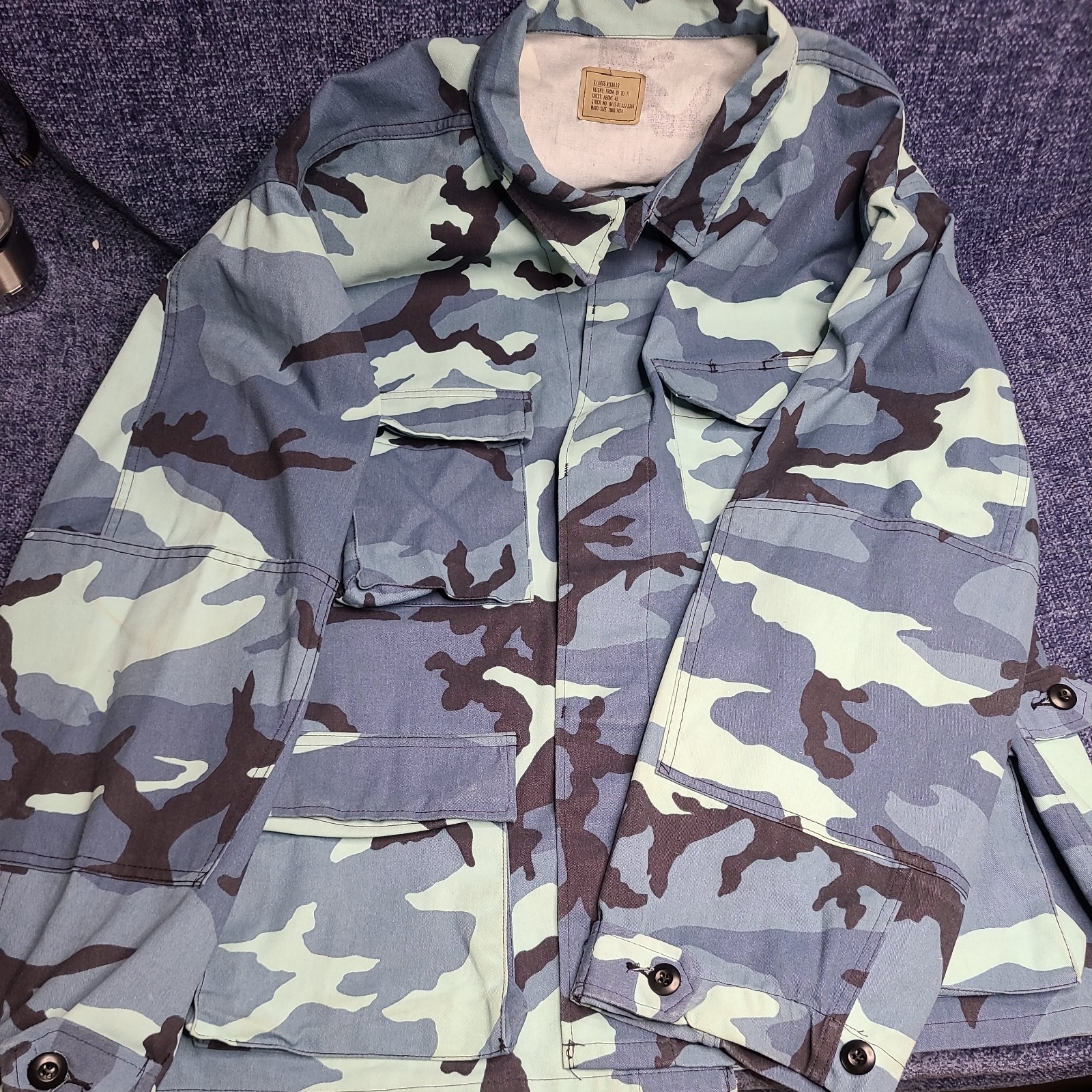 Vintage Rothco Tactical Battle Dress BDU Jacket Blue Camo USA Made Mens XL/R 