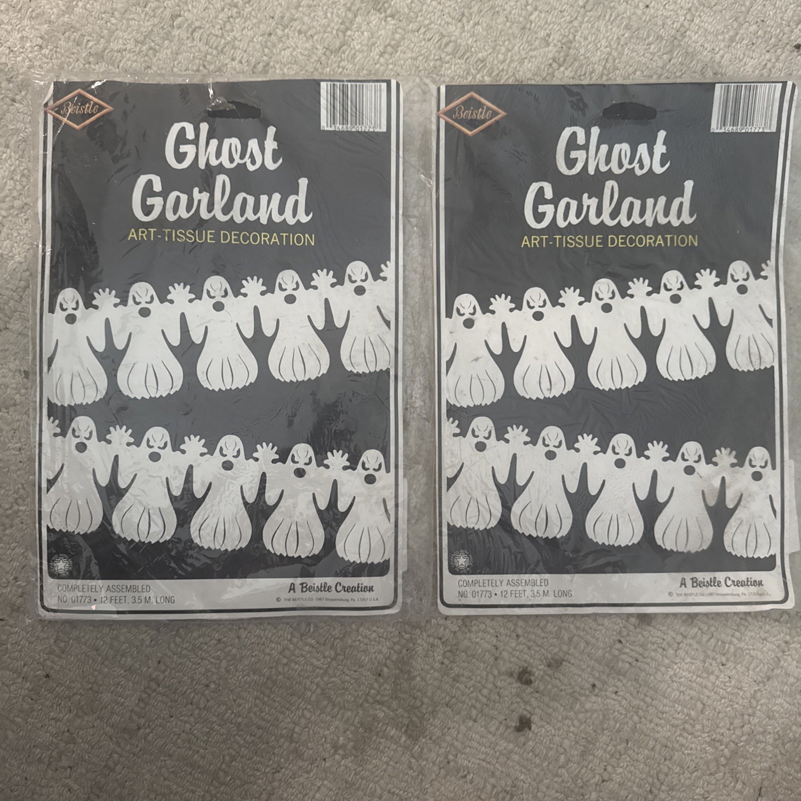 Beistle 1987 Vintage Art Tissue Honeycomb Ghost Garland Halloween Decoration