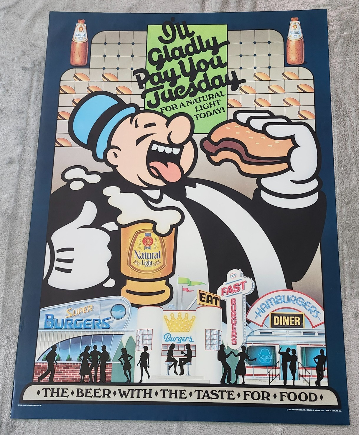 1984 VINTAGE Rare Natural light BEER Poster J. Wellington Wimpy 27.5x19.5