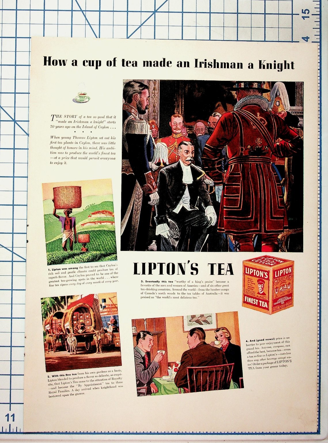 Vintage Lipton\'s Tea Ad Sir Thomas Lipton Ceylon Knight Magazine Ephemera