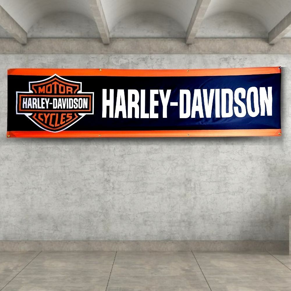 Harley Davidson Motorcycle 2x8 ft Garden Flag Mount Garage Sign Vintage Banner