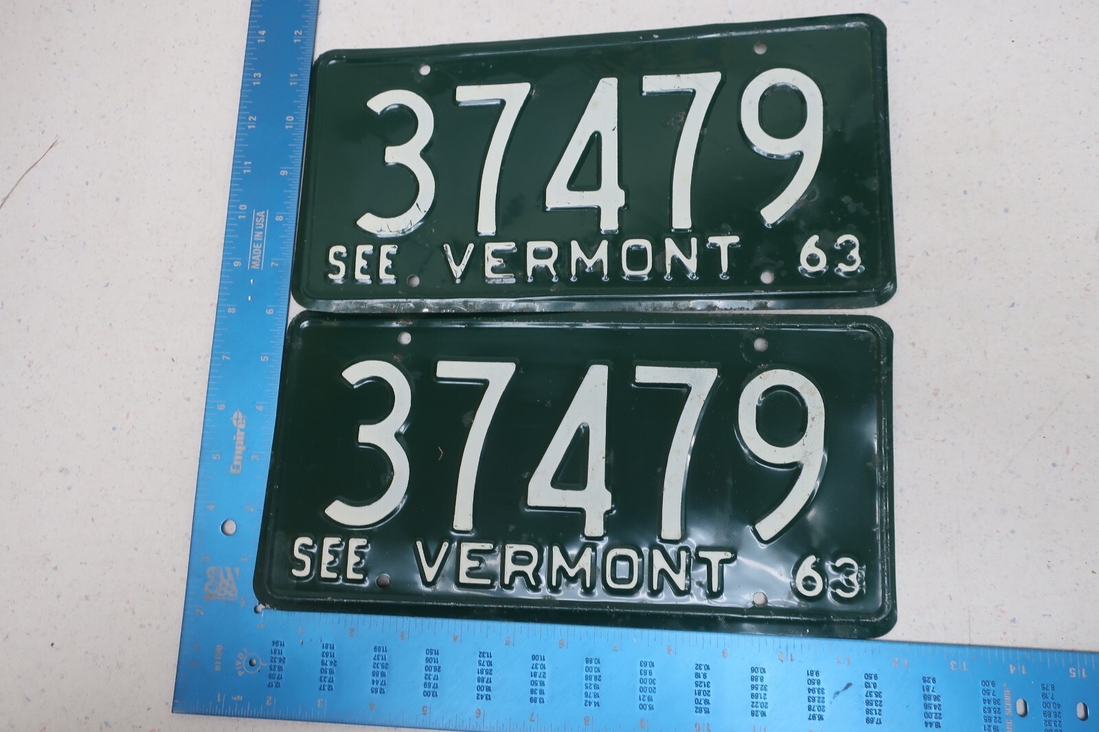 1963 63 VERMONT VT CAR VEHICLE LICENSE PLATE PAIR SET TAG #37479