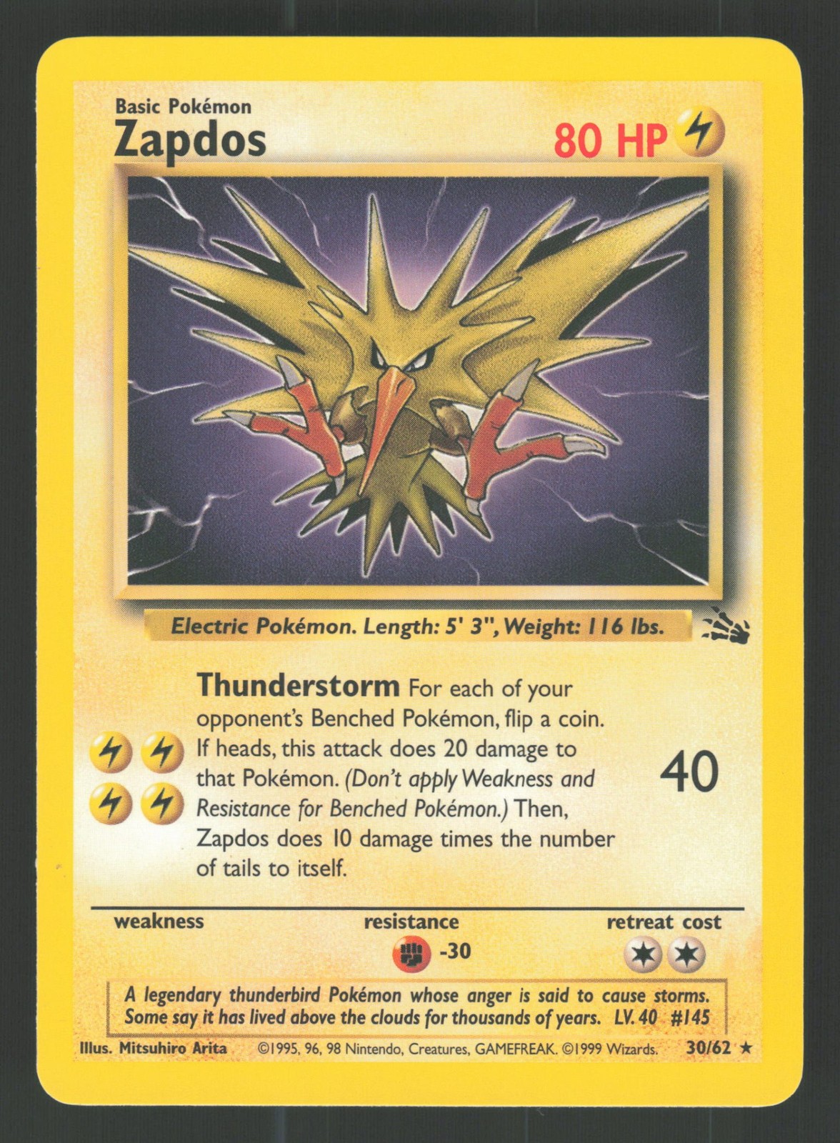 English NM Zapdos (30) 30/62 FO Unlimited Pokemon Fossil