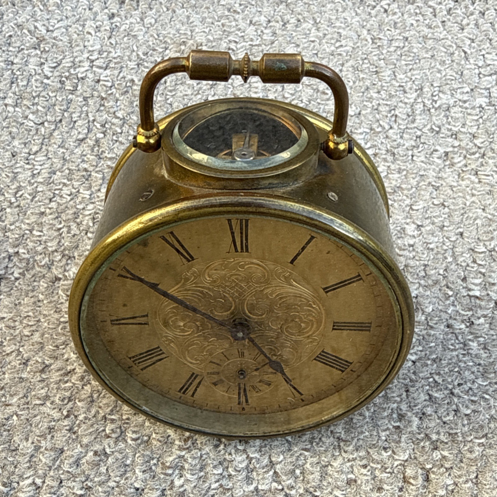 Antique French Carriage Clock With Alarm Key+Original Case 1900s Working Project