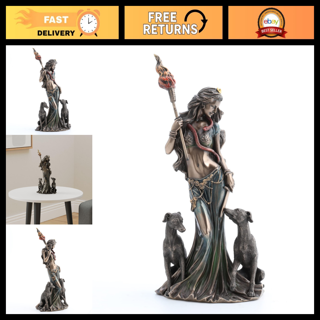 Antique Bronze Hecate Statue - 13.5\
