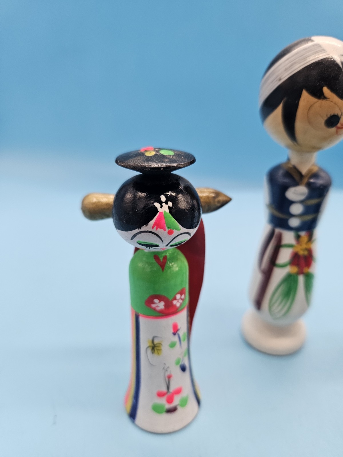 Vintage Handmade, Hand Painted Wooden Kokeshi Dolls