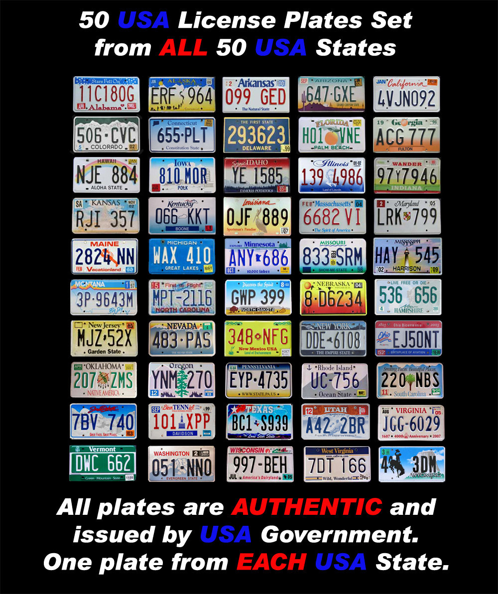 50 UNITED STATES LICENSE PLATES SET NUMBER TAG USA LOT + 1 BONUS GRAPHIC PLATE