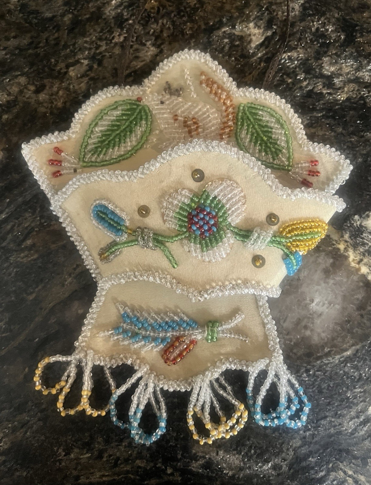 Iriquois Beaded Antique Whimsy Whisk Broom Holder with Squirrel Flowers