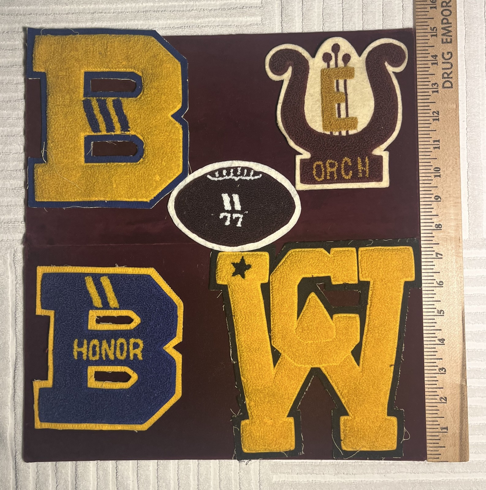 VINTAGE 1970\'s High School Chenille Letterman Jacket Patches Lot of 5